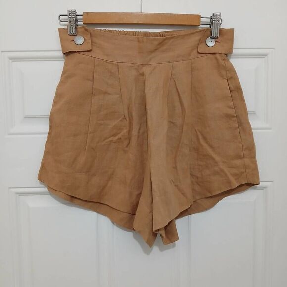 Free the label womens small high waist handmade 100% linen shorts nutmeg